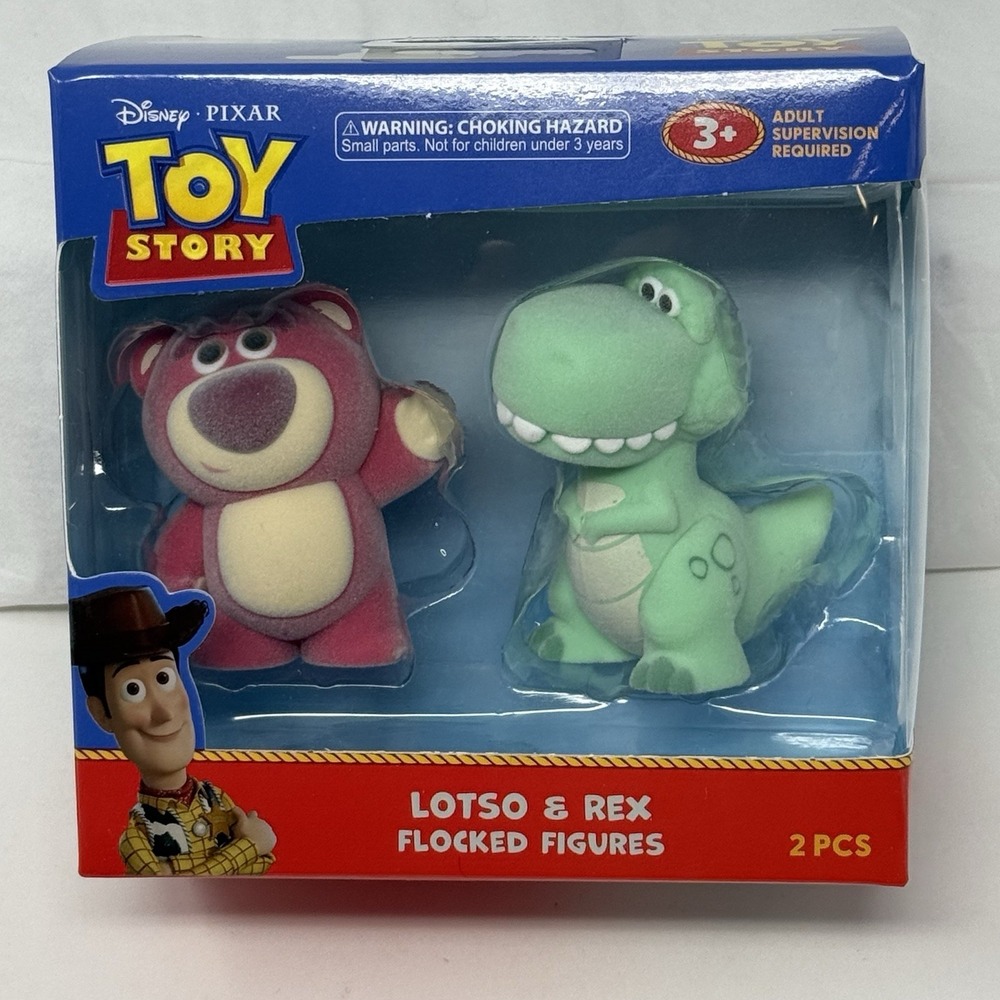 NIB Disney Toy Story Flocked Figures Kids 2pc Lotso Rex Pink Green